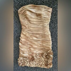 Cassandra Stone Strapless Ruched Cocktail Dress in Tan/Gold color - size 4